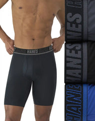 Hanes Ultimate® Moves® Men's Underwear Long Leg Boxer Briefs Pack – 3-Pack – X-Temp™ Total Support Pouch® Performance