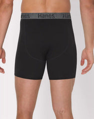 Hanes Stay Dry Pouch Men's Cotton Stretch Boxer Brief Underwear, Black, 3-Pack