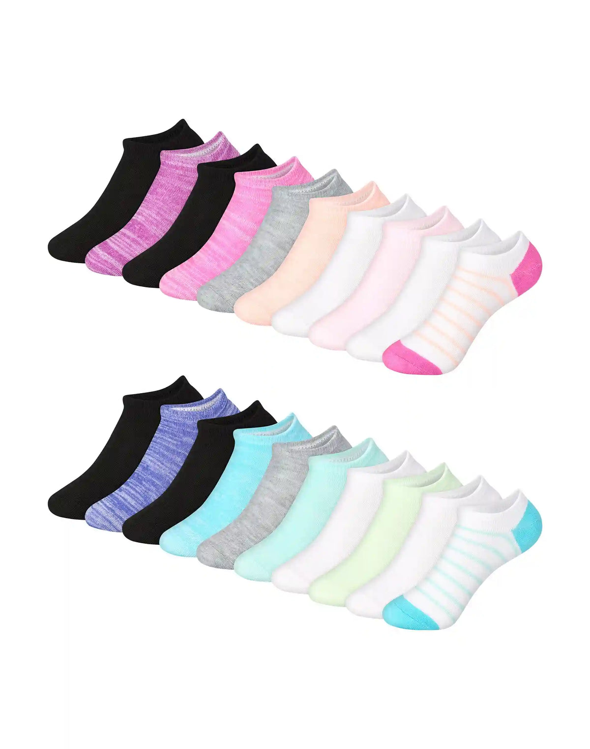 Hanes Girls' Super No Show Socks, Super Value Pack, 20-Pairs