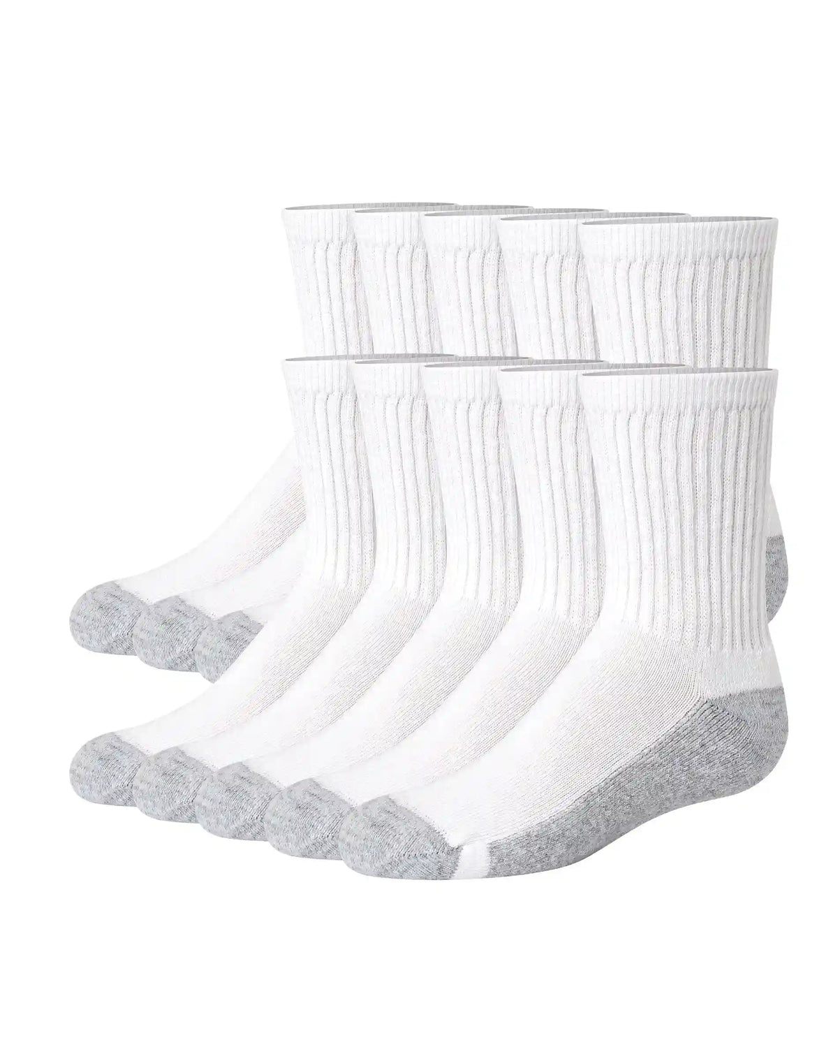 Hanes Boy's Uniform Crew Socks Pack, 10-Pack, Moisture-Wicking, Cushioned
