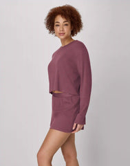 Hanes Women's Rib Crop Long Sleeve & Sleep Short Set