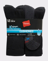 Hanes Men’s Cushioned Crew Socks, X-Temp, 12-Pairs