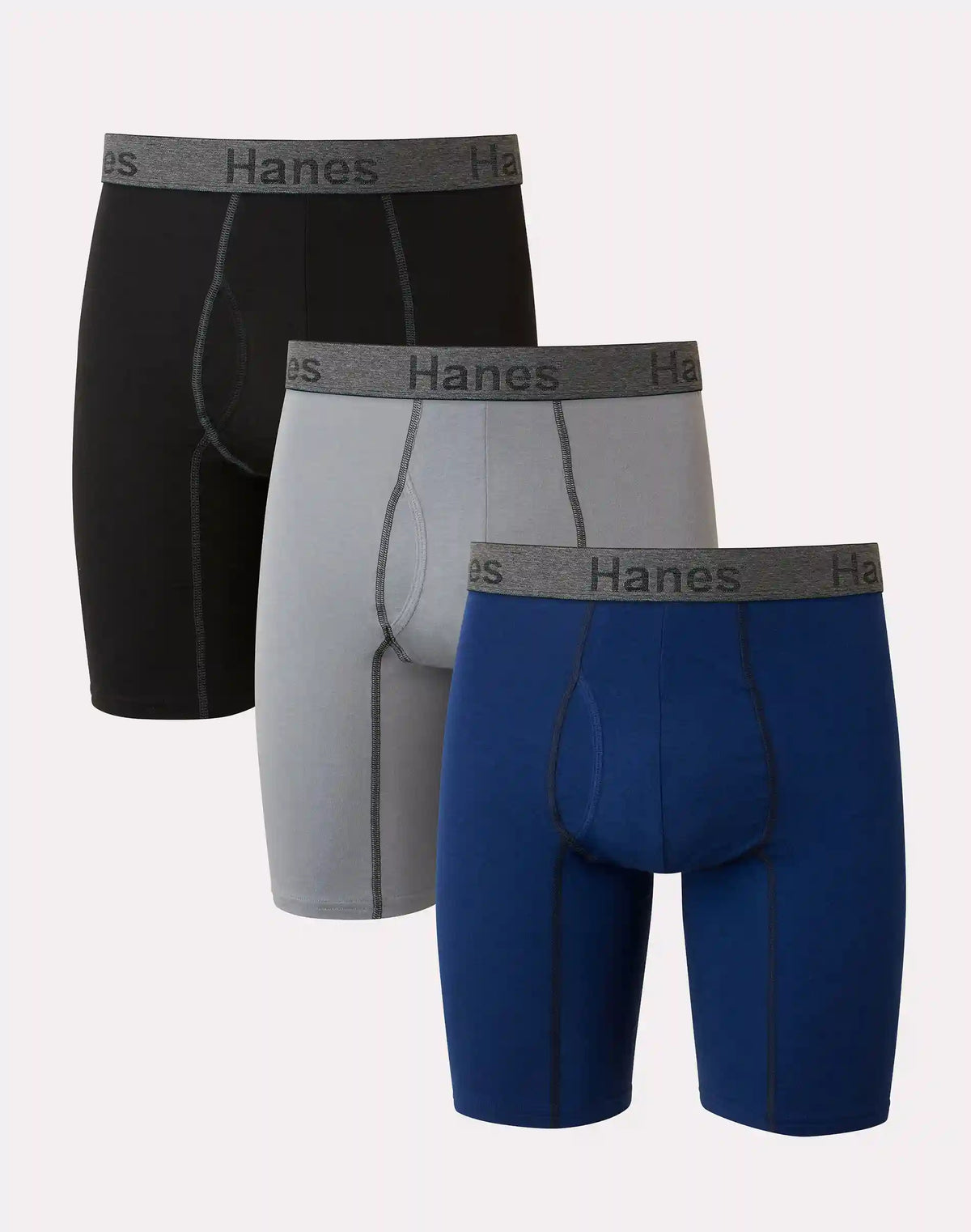 Hanes Comfort Flex Fit Men's Long Leg Boxer Brief Underwear, Moisture-Wicking, 3-Pack