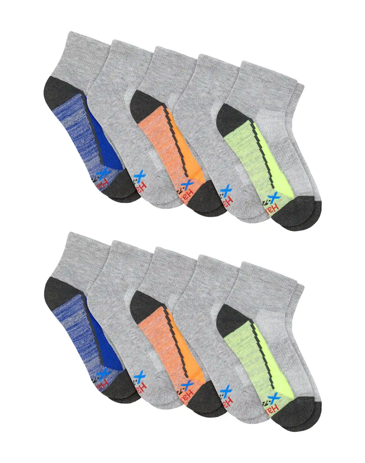 Hanes Moves Boys' Ankle Socks Pack, 10-Pack, Performance X-Temp Moisture-Wicking Kids Athletic Socks